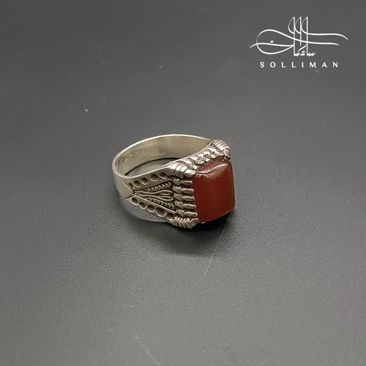 Dark Red (Liver) Agate Silver Ring