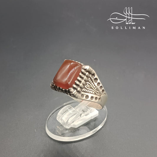 Dark Red (Liver) Agate Silver Ring